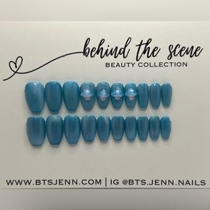 20pc Cateye Blue Press On Nails Set with 3D charms